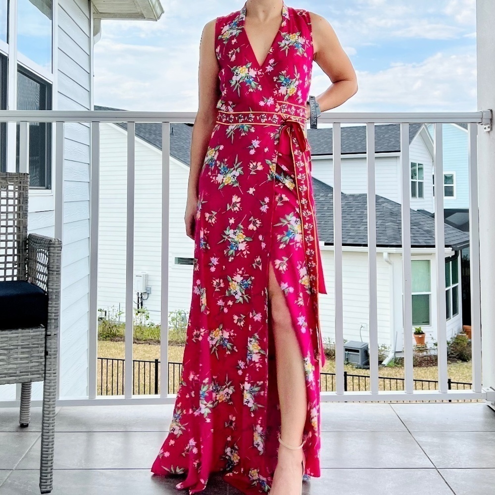 New York & Co. NWT Pink Floral Wrap Maxi Dress Size XS Sleevless - Picture 9 of 13